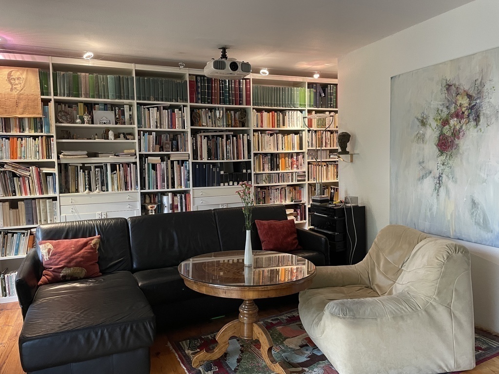 Das Wohnzimmer/Schlafraum mit ausziehbarer Schlafcoach für 1 bis 2 Personen