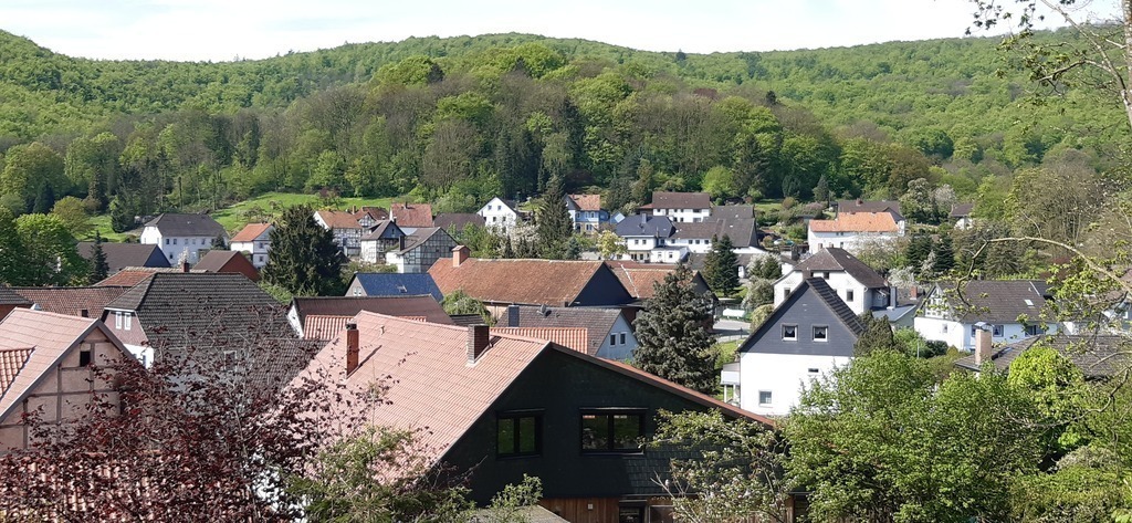 Blick auf Lauenstein umgeben vom Gebirgszug Ith
