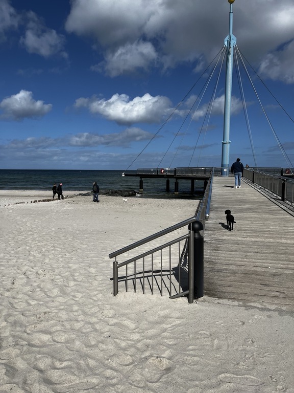 Jetty close to apartment 
With our dog. 