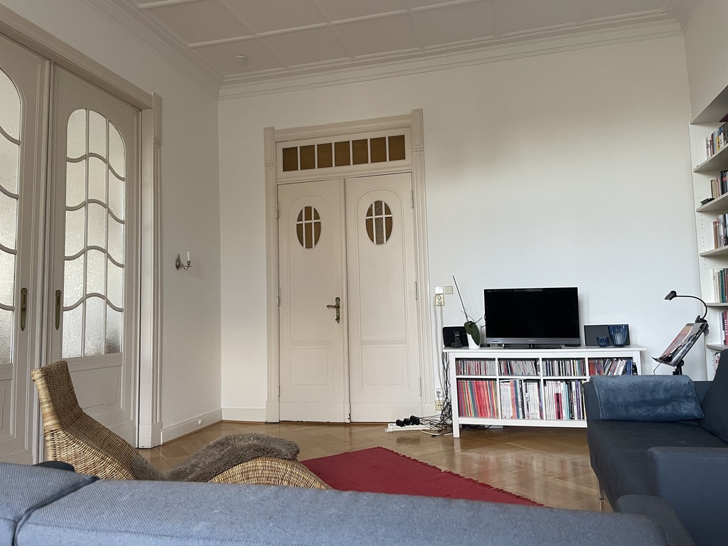Wohnzimmer mit TV und Comic-Sammlung