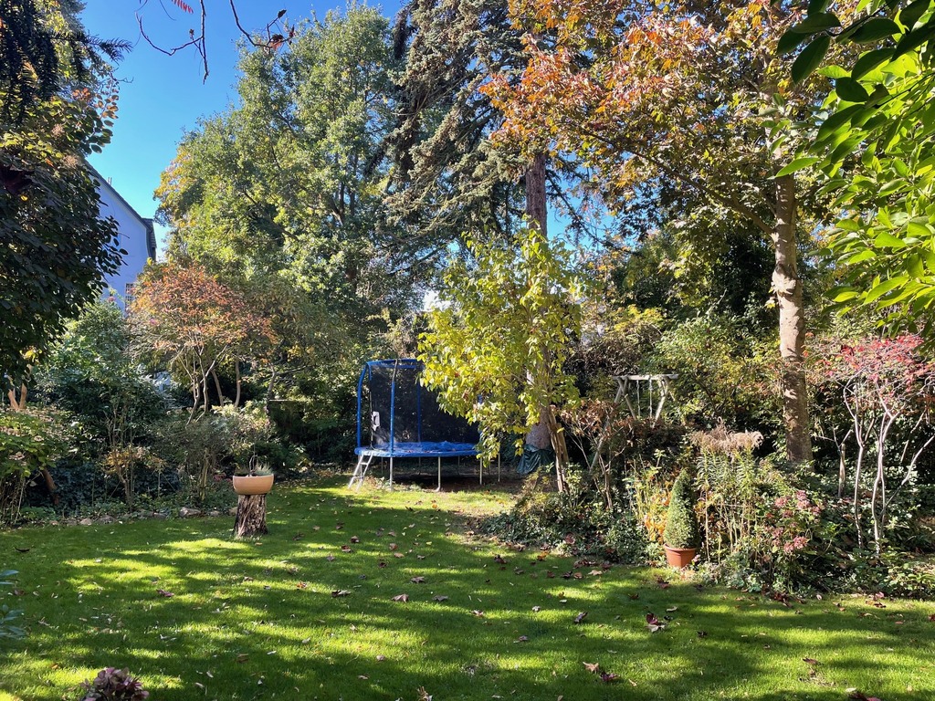 Garten mit Schaukel und Trampolin