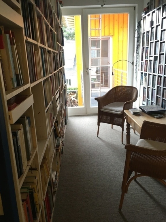 library and bridge to the yellow house