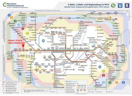 S-Bahn takes you in 20 min to Munich-citycenter and goes every 20 min
