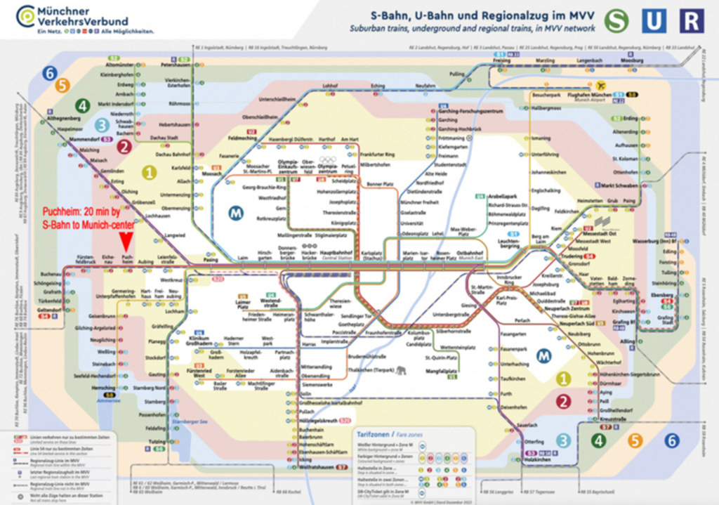 S-Bahn takes you in 20 min to Munich-citycenter and goes every 20 min