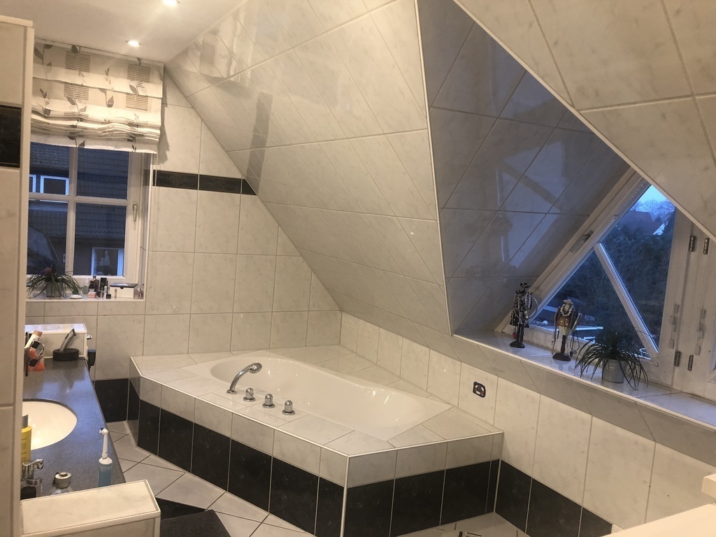 Our bathroom with large open shower