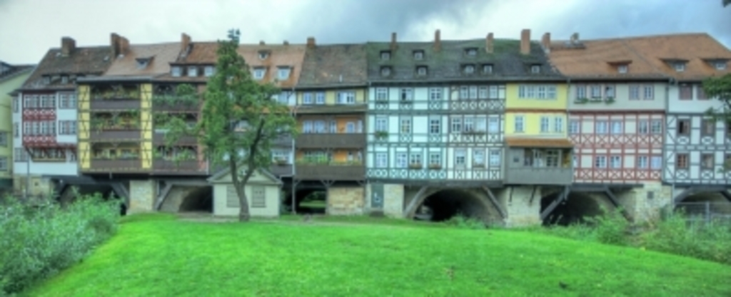 Krämerbrücke: a bridge accross the river Gera entierly covered with old houses