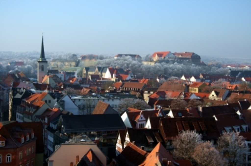 View of Erfurt town center in winter