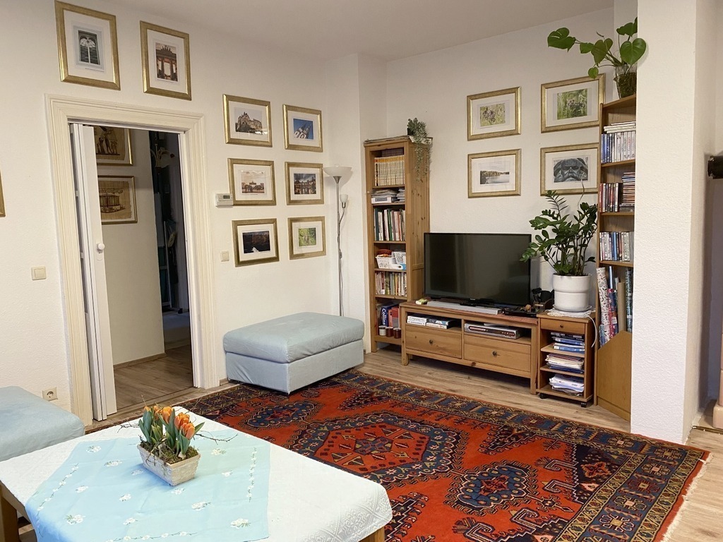 living room and TV area