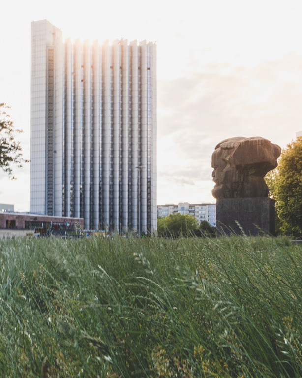 A view of the giant statue of Carl Marx.