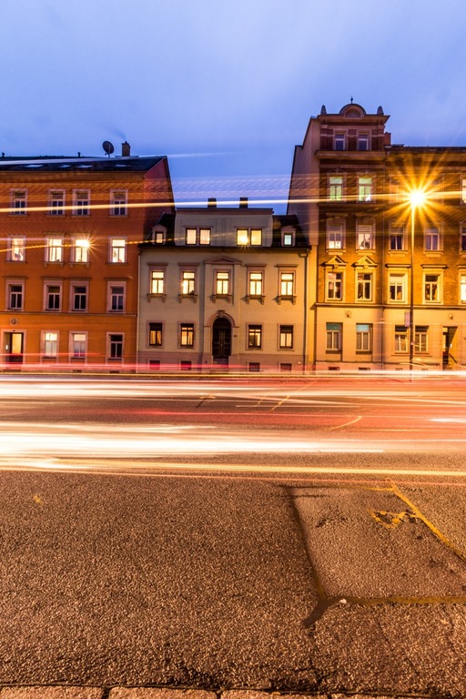 view of the street at night