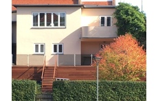 Big terrace on the back side of the house. Sun during afternoon and evening.