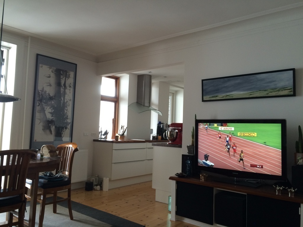 View from couch towards dinning area/ kitchen