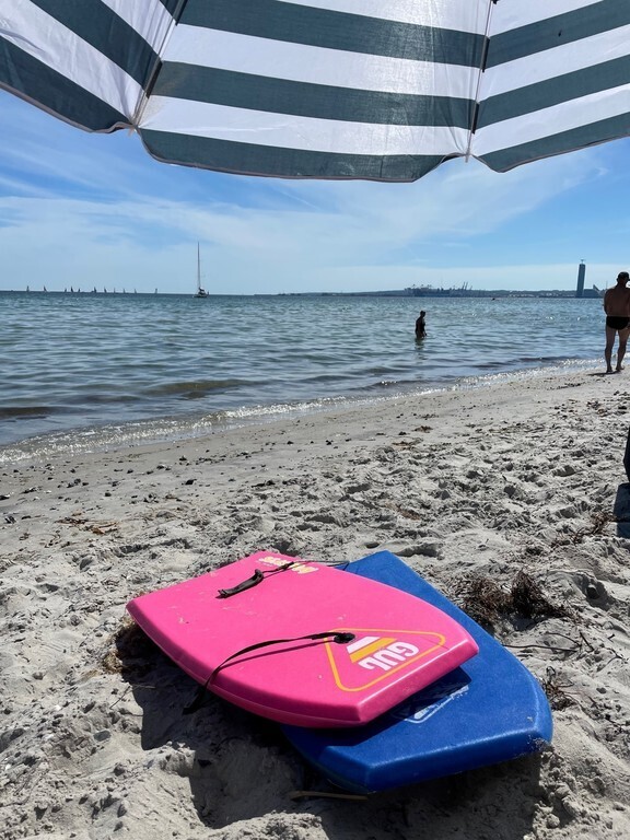 Enjoying local beach (7 mins walk) July 2022