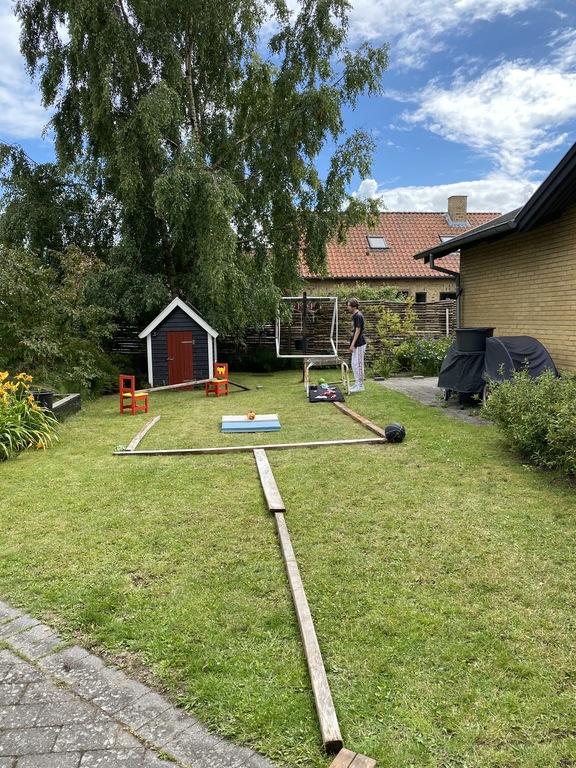 Playing "Ultimate beastmaster" in the garden summer 2020