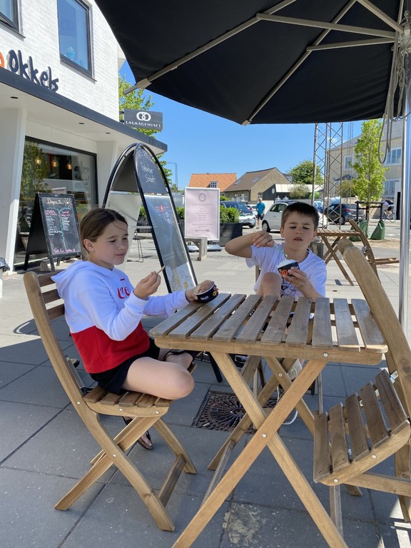 Summer 2020 - eating ice cream at Okkels, our local Italian ice cream cafe (3 min walk)