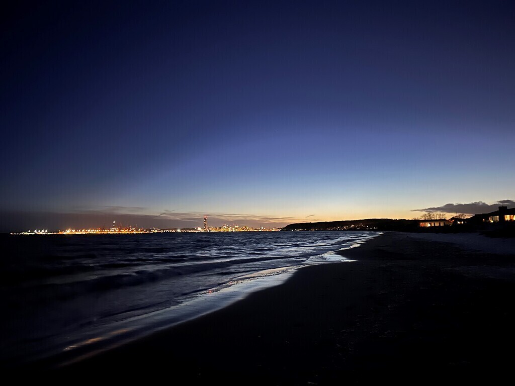 Evening walk local beach looking towards Aarhus