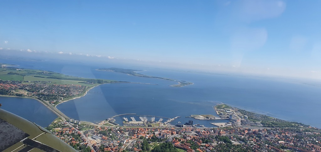 Struer, and Venoe in the background, from the air (taken from AugustaWestland EH-101, by Me :-) )