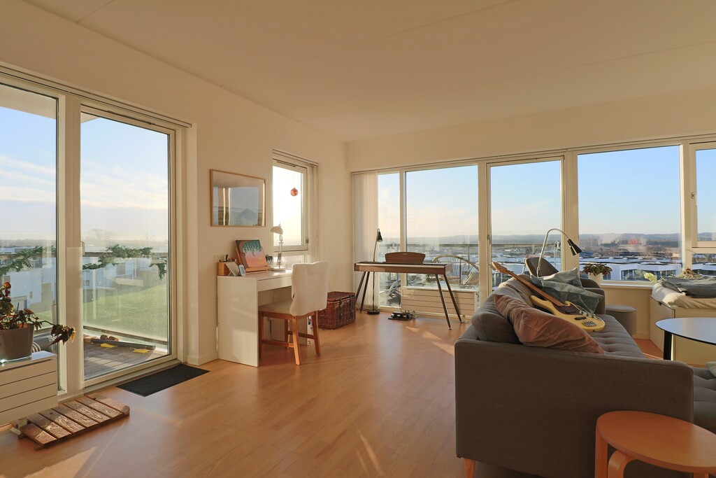 Windows towards east and south in the living room
