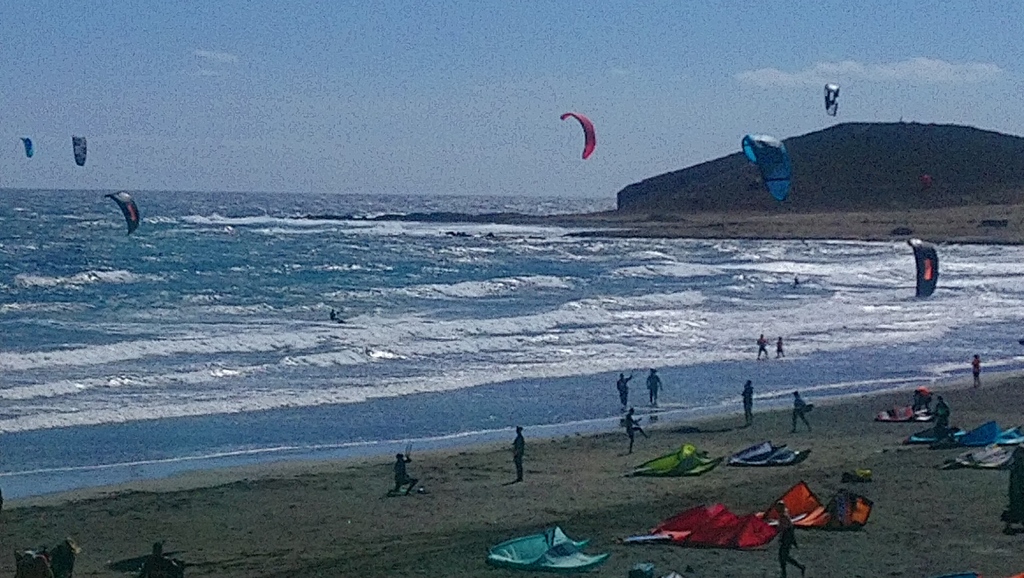 The kiter's and surfer's area of the beach of El Médano.