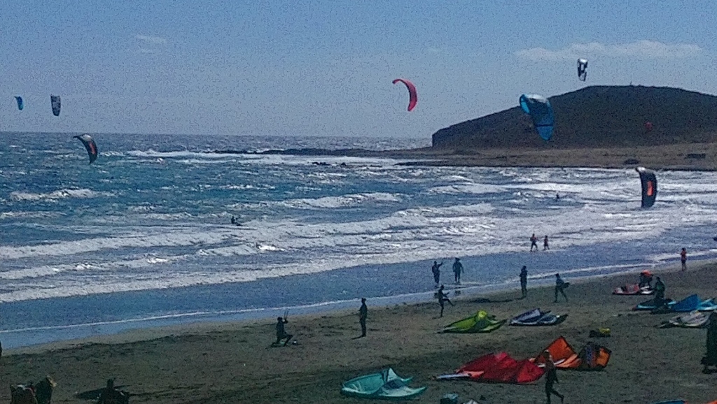 The kiter's and surfer's area of the beach of El Médano.