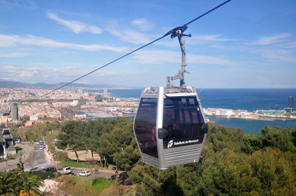 Monjuic cableway near National Art, Joan Miró, Picasso, History and Contemporaneus museums.