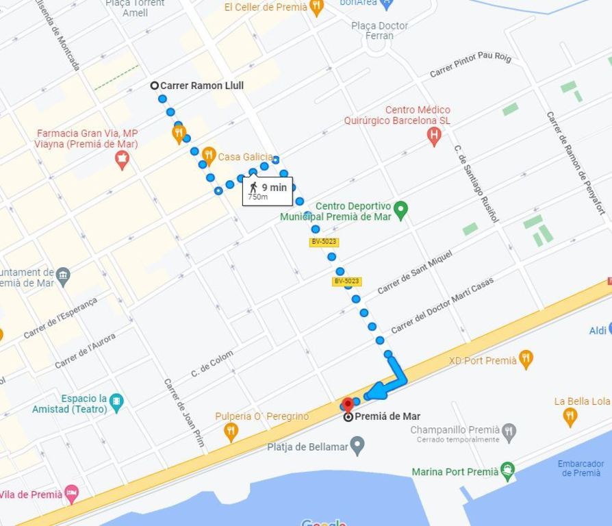 Caminando 9 minutos hasta la playa