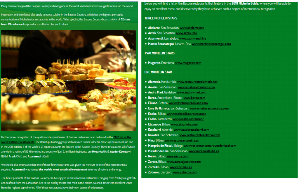 Enjoy our food. Many of the listed restaurants are in Bilbao and the surroundings