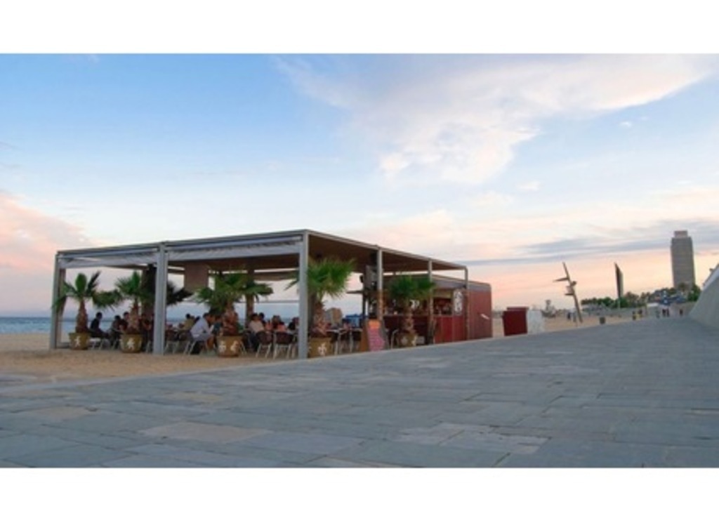 Beach bar on the sand in Barceloneta beach, Barcelona