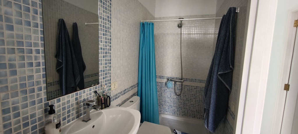 Baño con plato de ducha de fácil acceso.