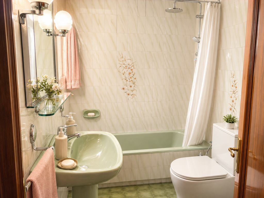 Bright bathroom with bathtub