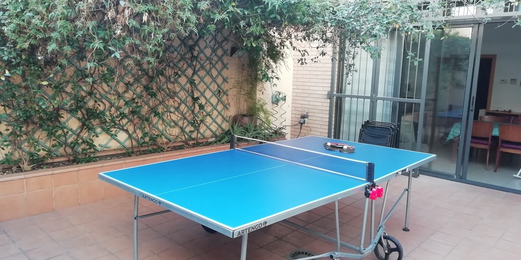 The tennis table in the patio