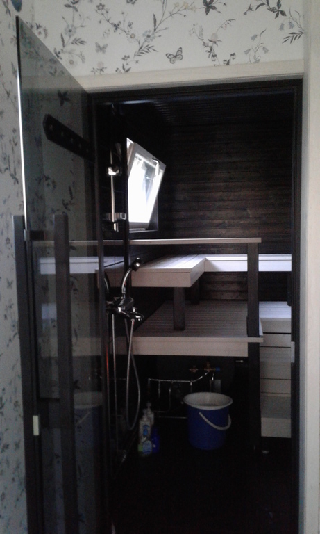 The modern sauna with the shower!