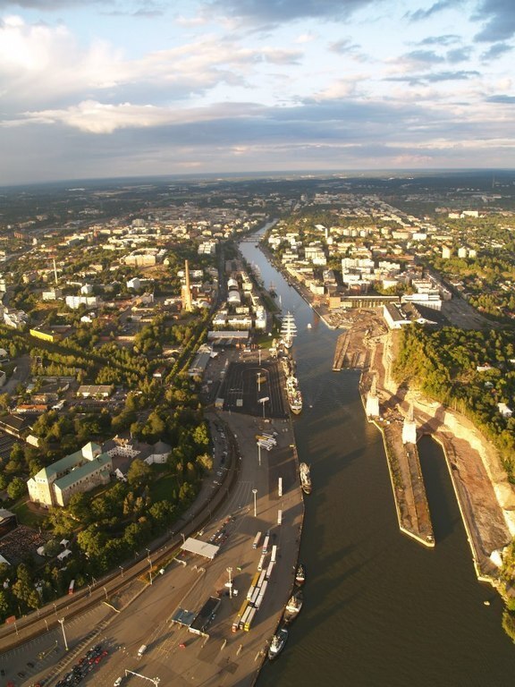 City of Turku and Aura river from hot-air balloon