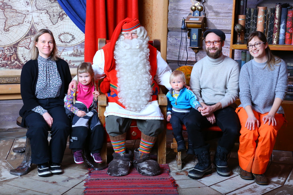 Us visiting Santa Claus in Rovaniemi, 3 h drive by car or 2,5h by train. Open all year.