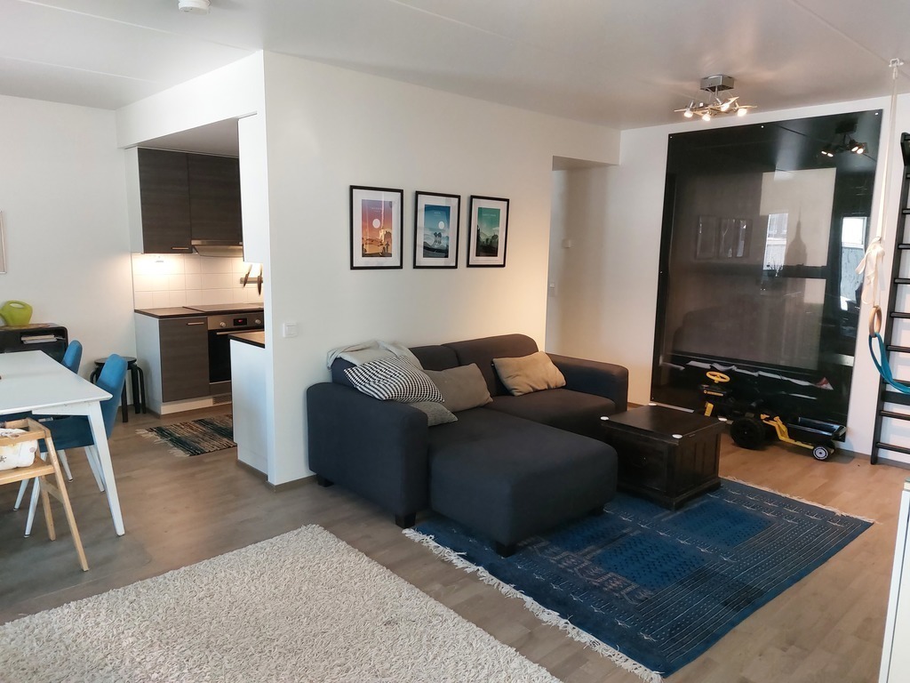 Living room and kitchen.