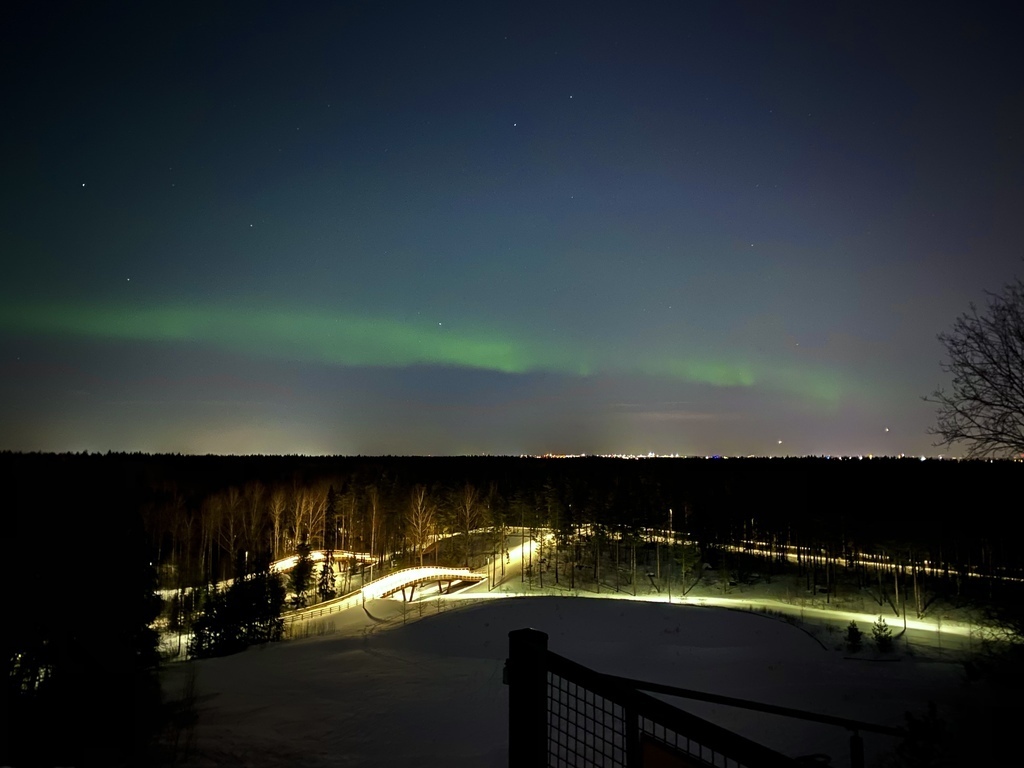 Aurora borealis near our home in winter