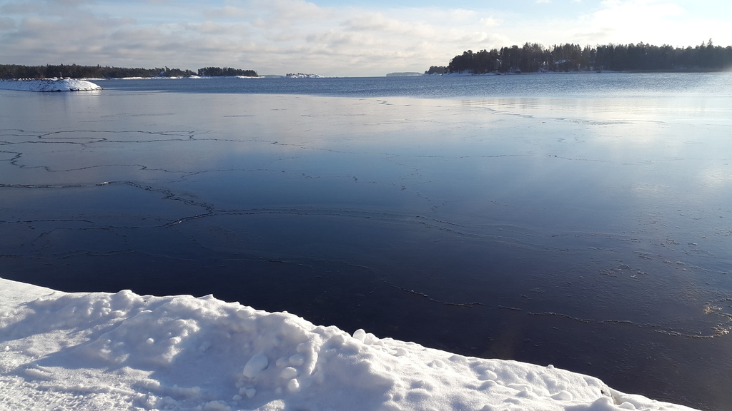 The waterfront covered with snow.
