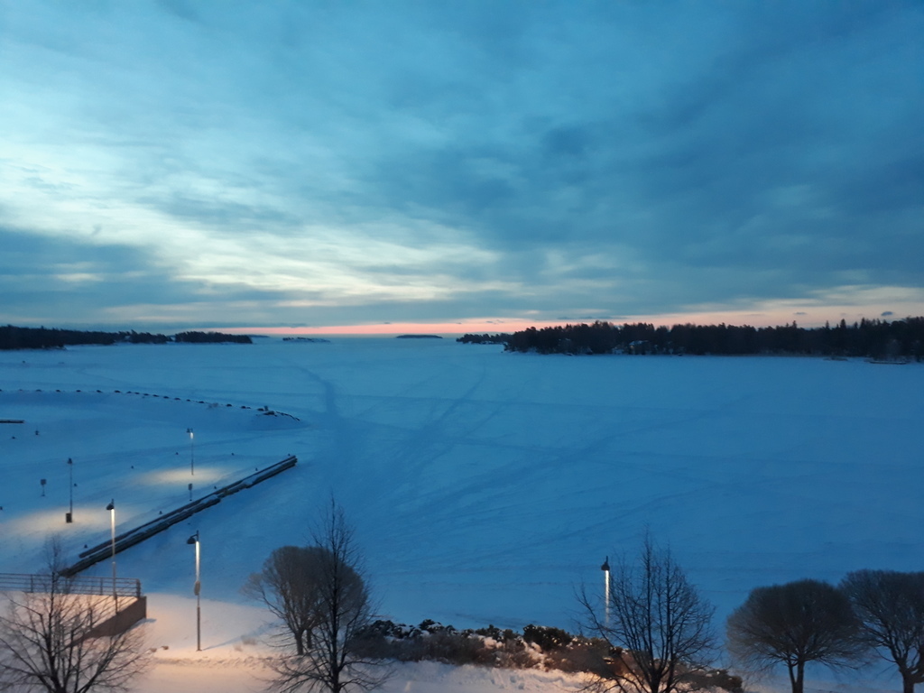 What you see here is not a lawn but our sea covered by ice in January.