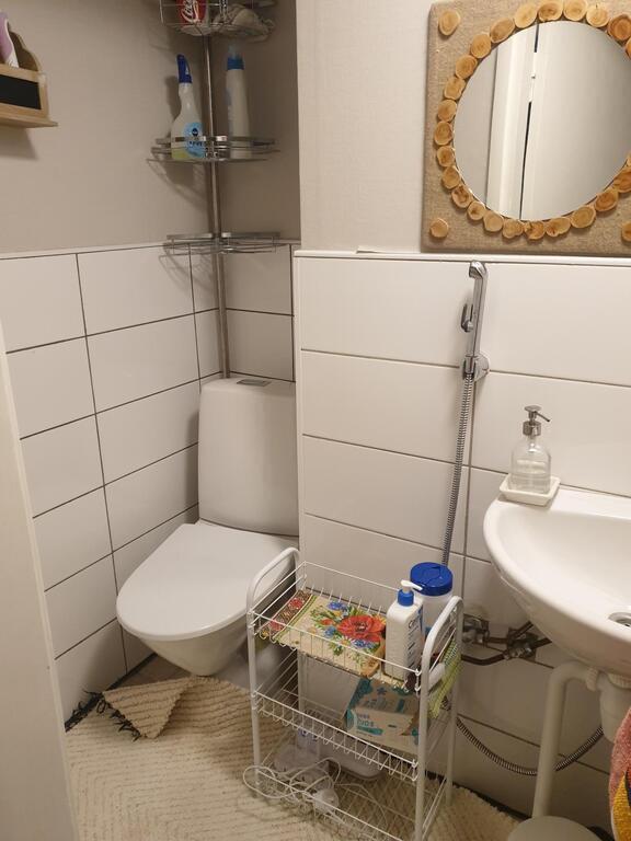 The bathroom upstairs has only a toilet and a small sink.