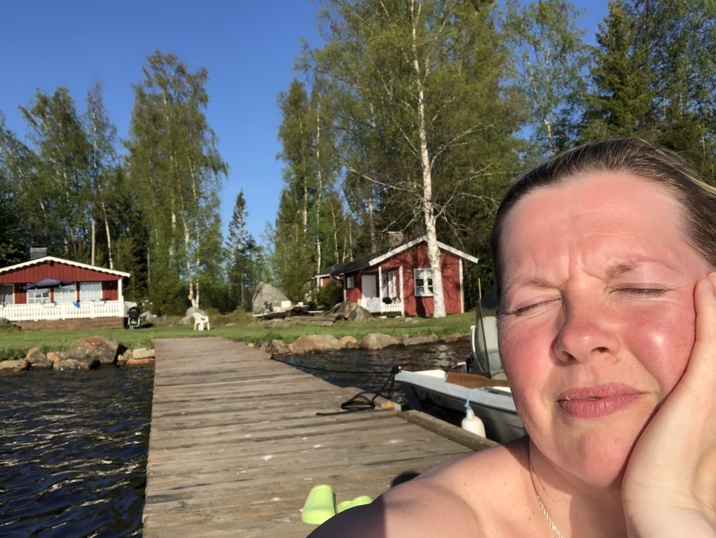 Sonja enjoying the vacation at the summer cottage