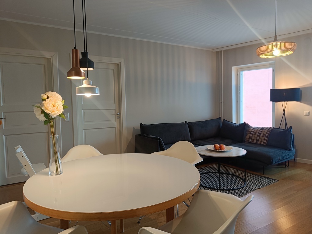 living room and dining area