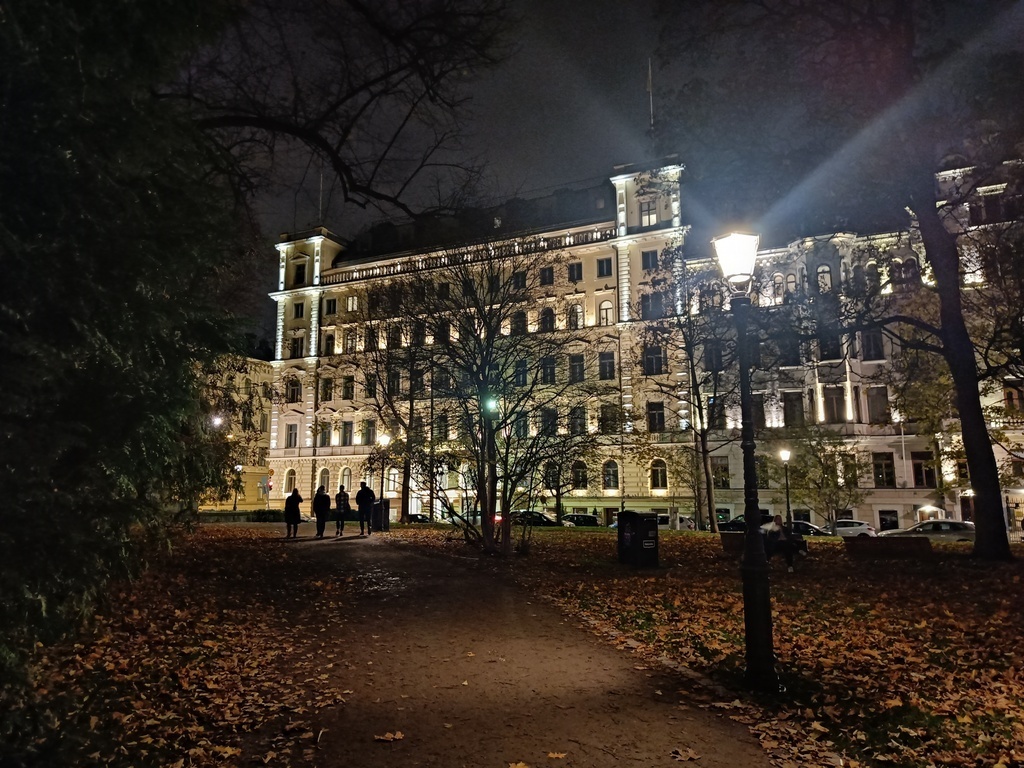 Ruttopuisto ("plague park") by night, downtown Helsinki