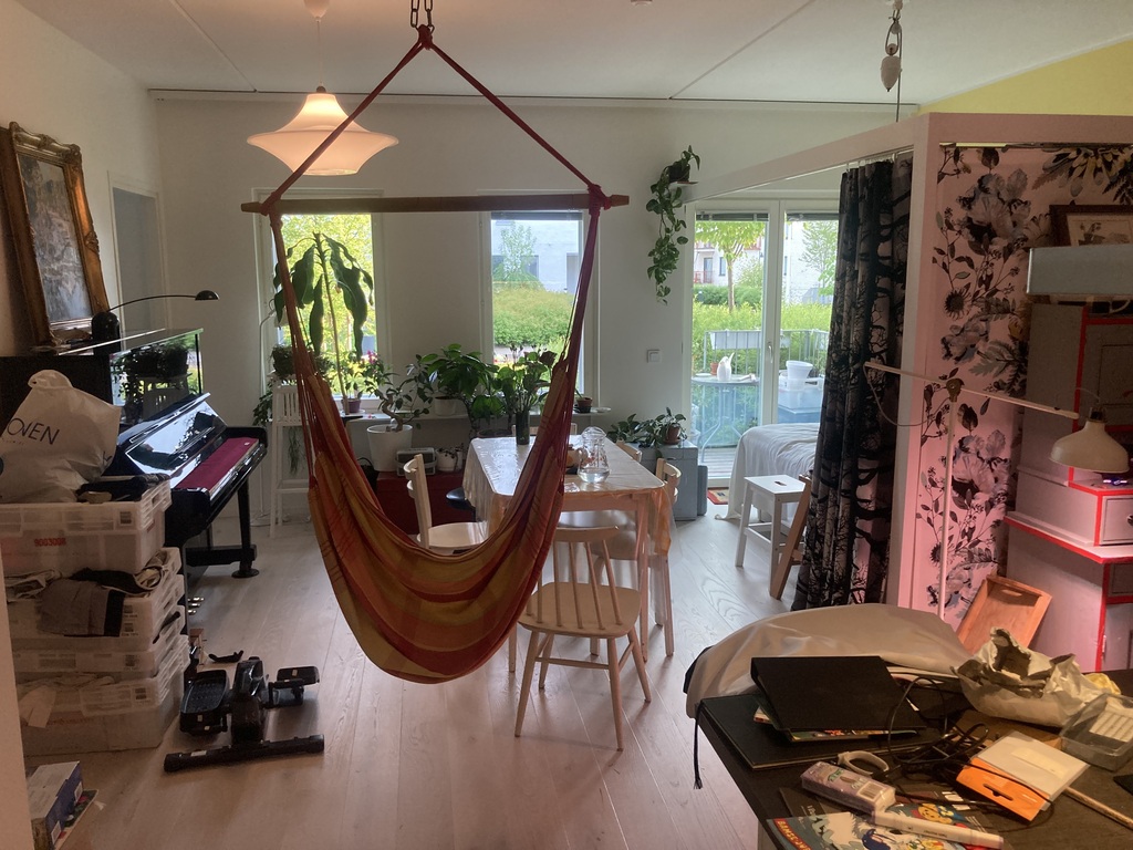 Living room with private door to the garden.
