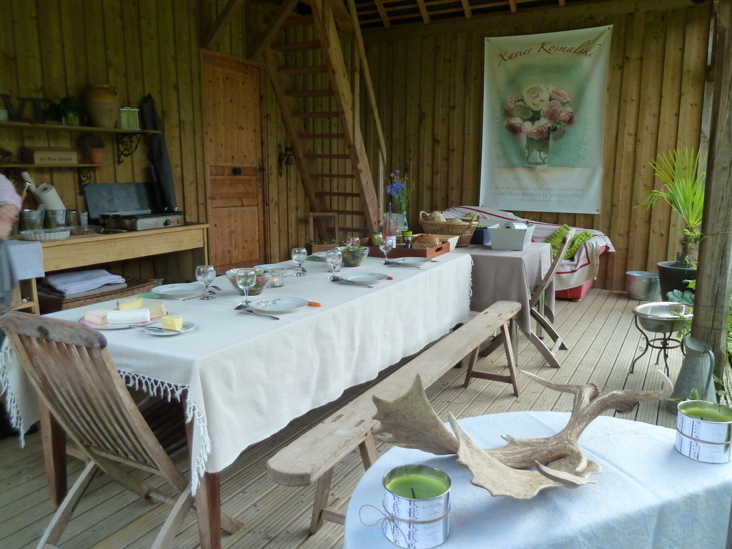 You are welcome, the table is setting under the wooden shed