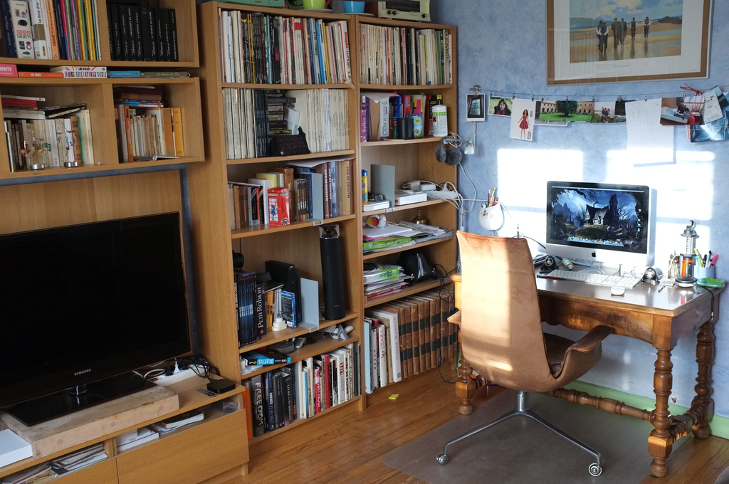 TV room with computer, internet, movies, games, books