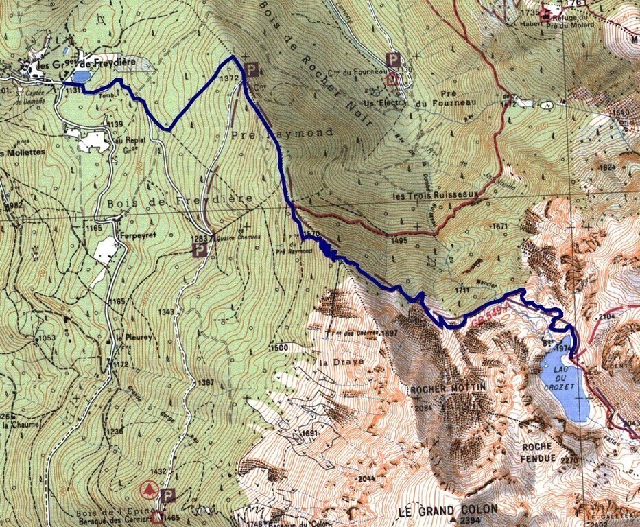 Map for going to the "lac du crozet". Domène  to Freydières and after, easy to go and very beautiful