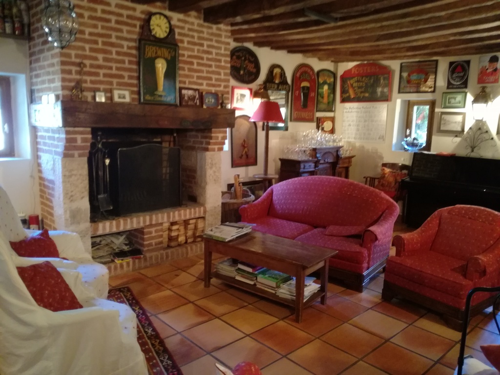 The living room (or "pub" with a fireplace)