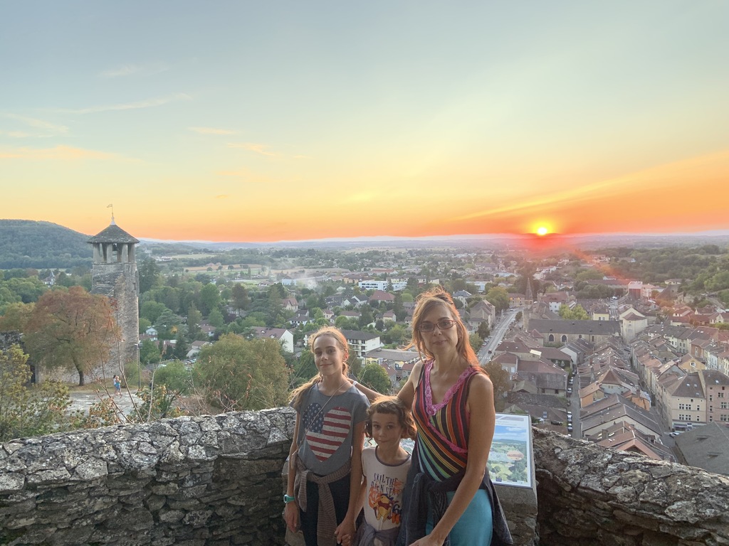 Our children and I in Crémieu's rampart 5 years ago