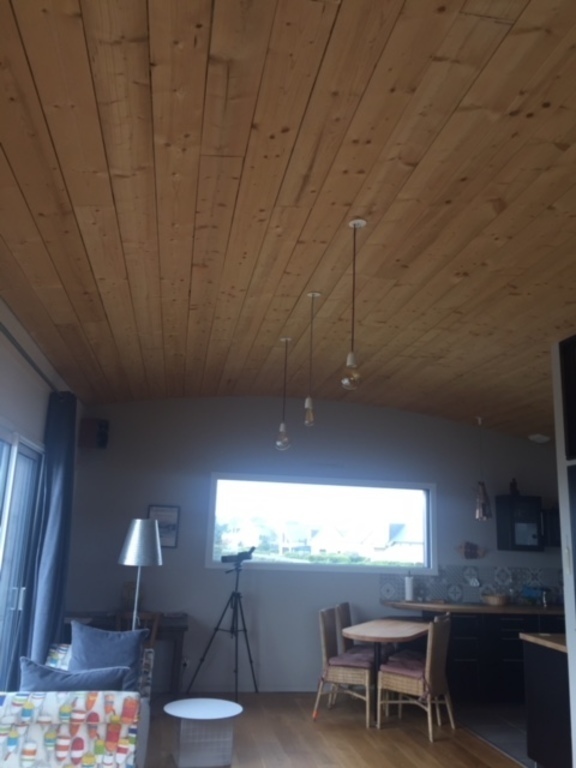 Plafond de la salle (qui suit la courbe du toit)