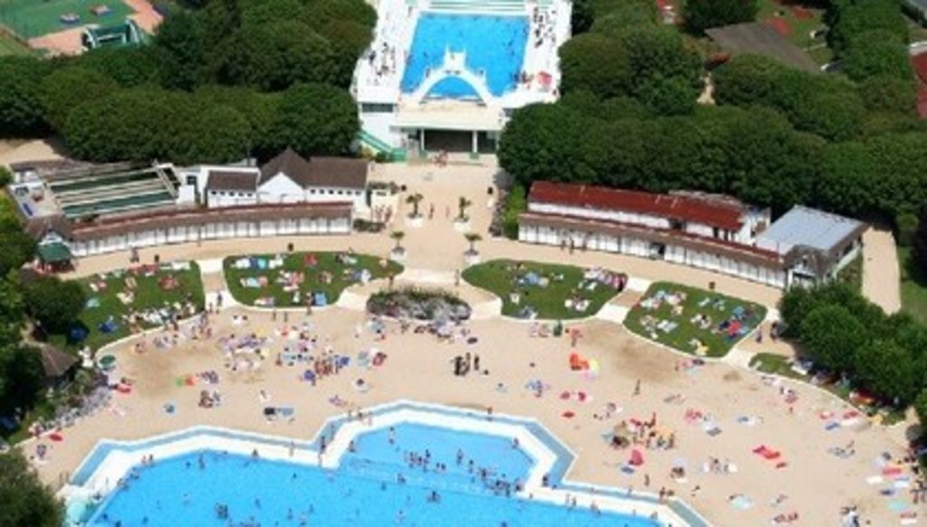 The outside municipal pool and beach.